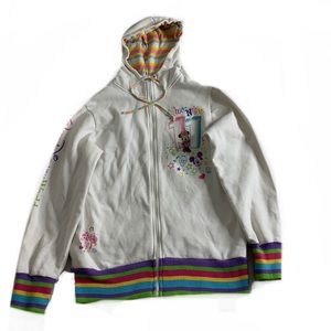 An Original White Disney Jacket with rainbow patterns. Will keep you very warm.
